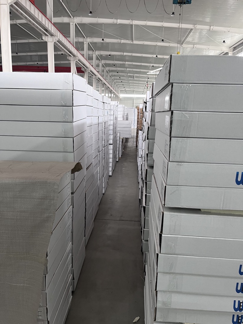 Packaged garage door panels stored before export